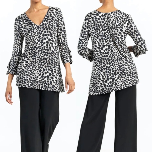 Clara Sunwoo Flutter Cuff Side Vent Cheetah Print 3/4 Sleeve Tunic - Sz M - Picture 11 of 11